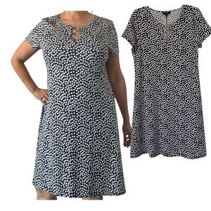 MSK Women’s PullOver Navy Blue with White Polka Dots Short Sleeves Dress Size L